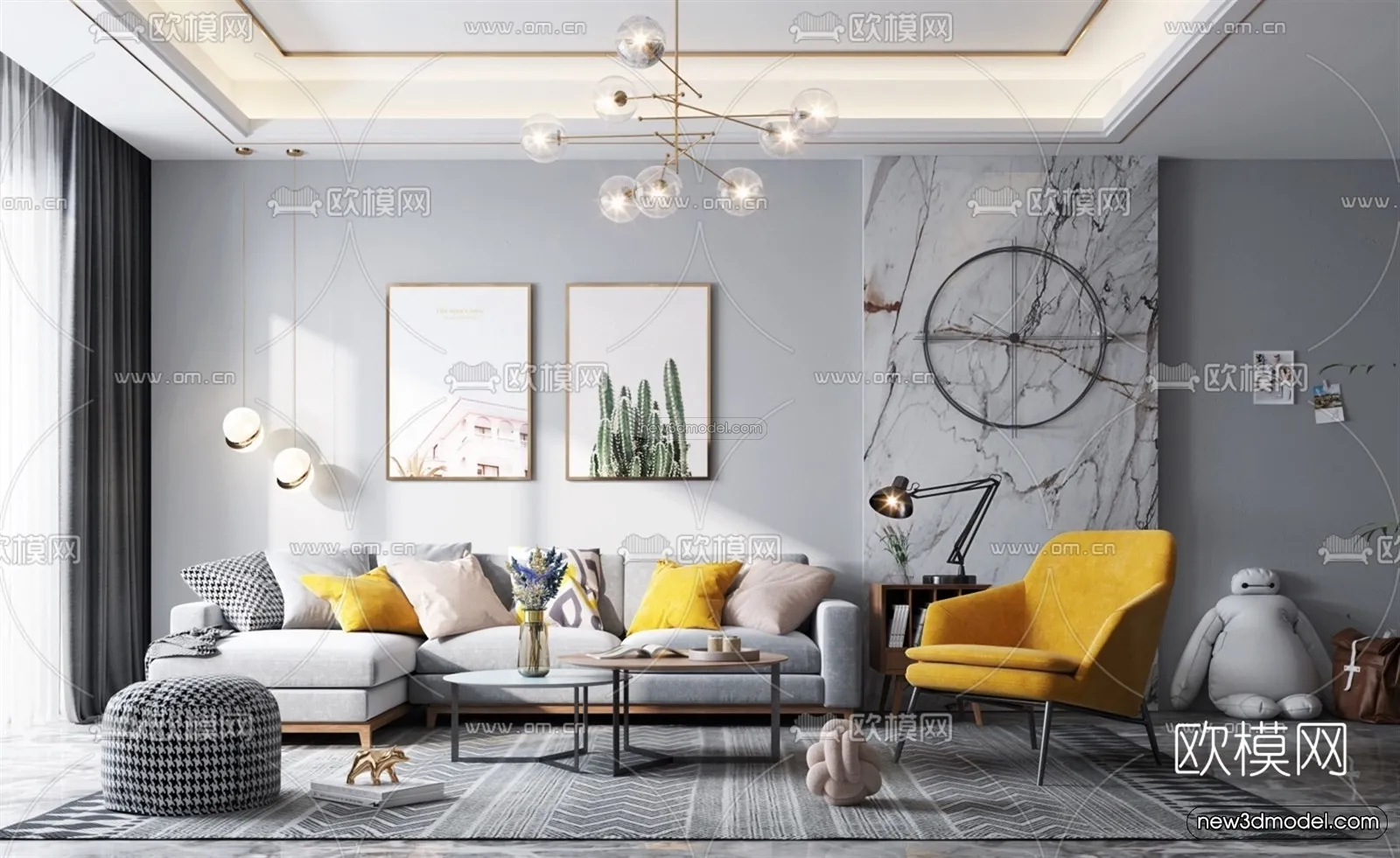 Morandi Style Interior 3D Blocks - Living Room 3D Scene - 092