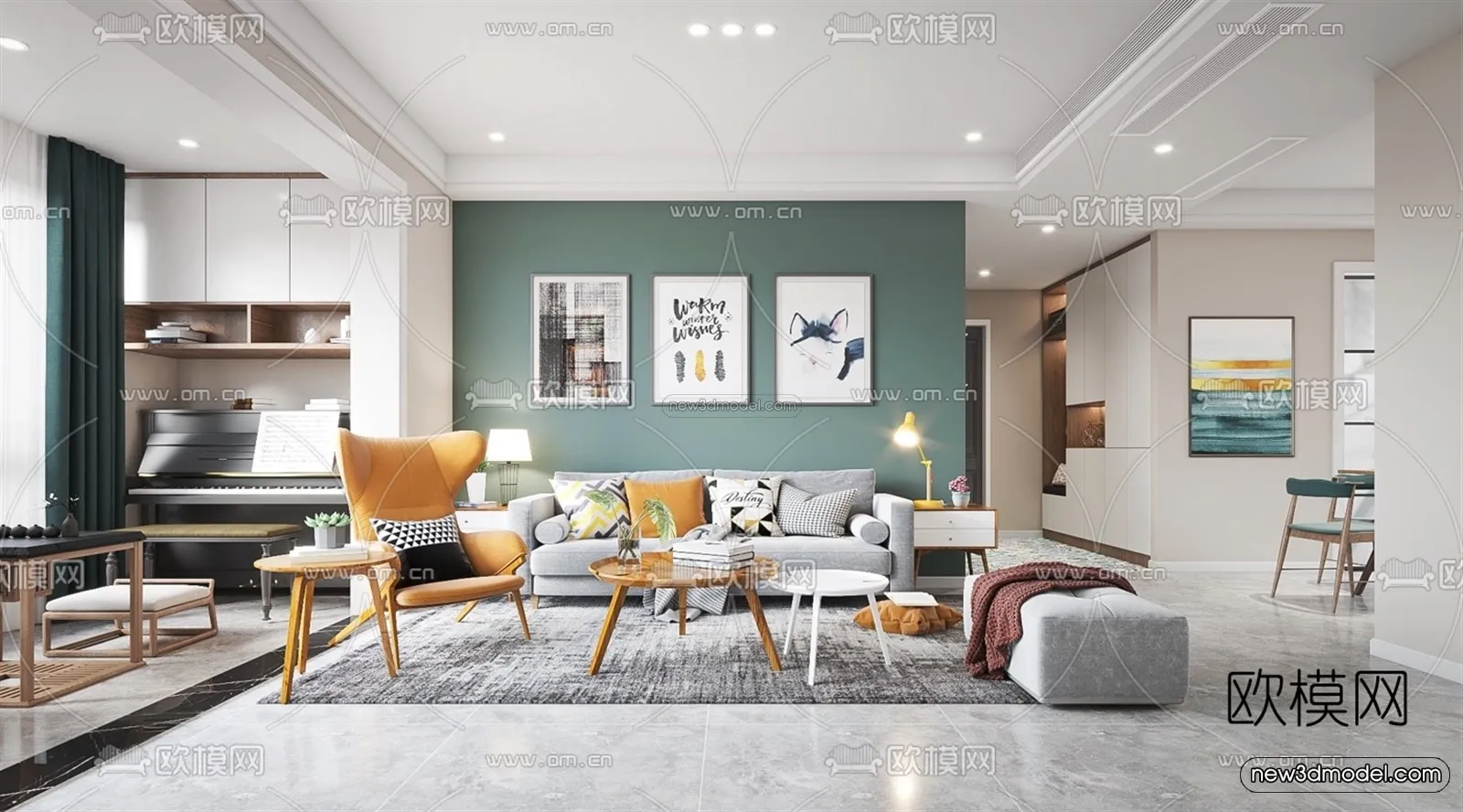 Morandi Style Interior 3D Blocks - Living Room 3D Scene - 093