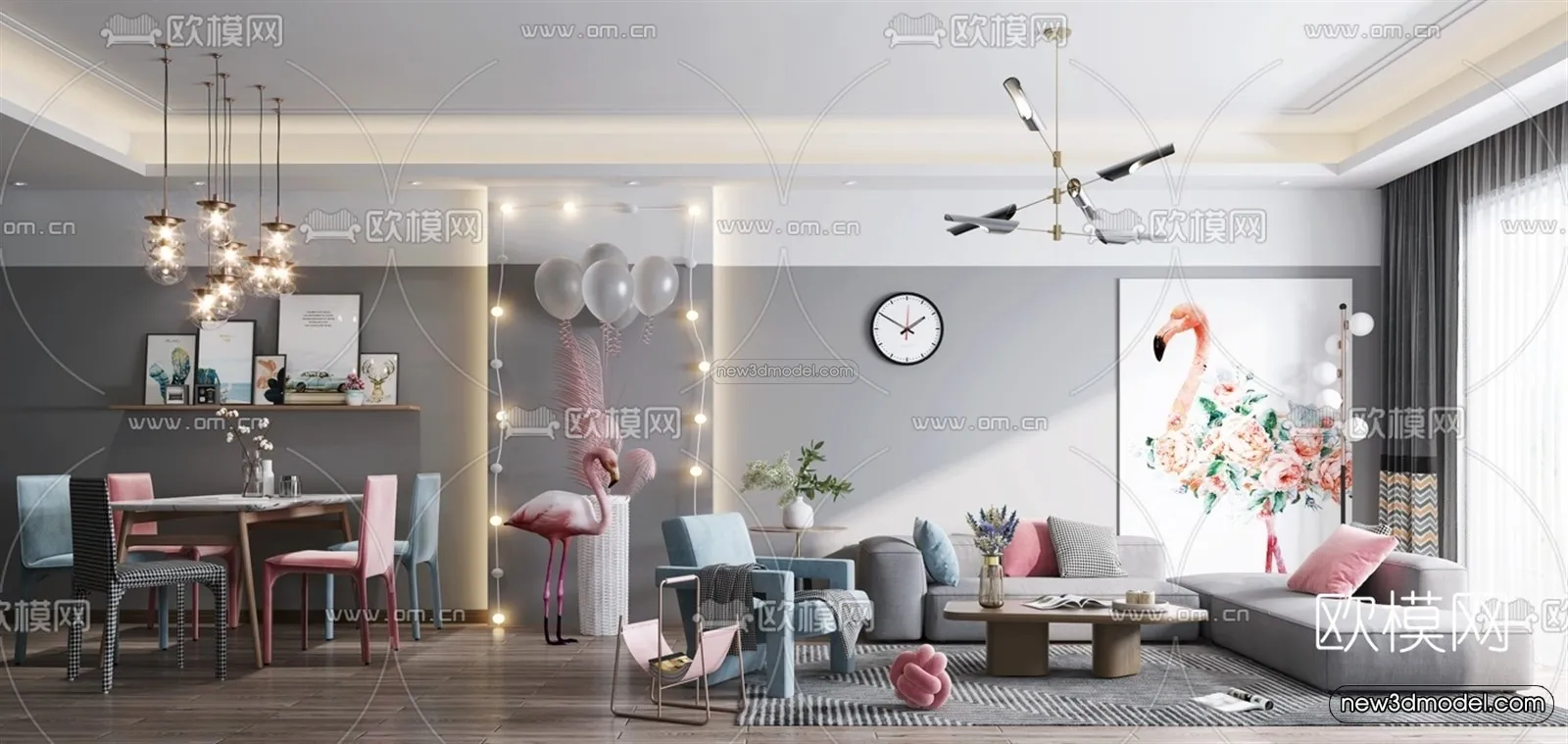 Morandi Style Interior 3D Blocks - Living Room 3D Scene - 094