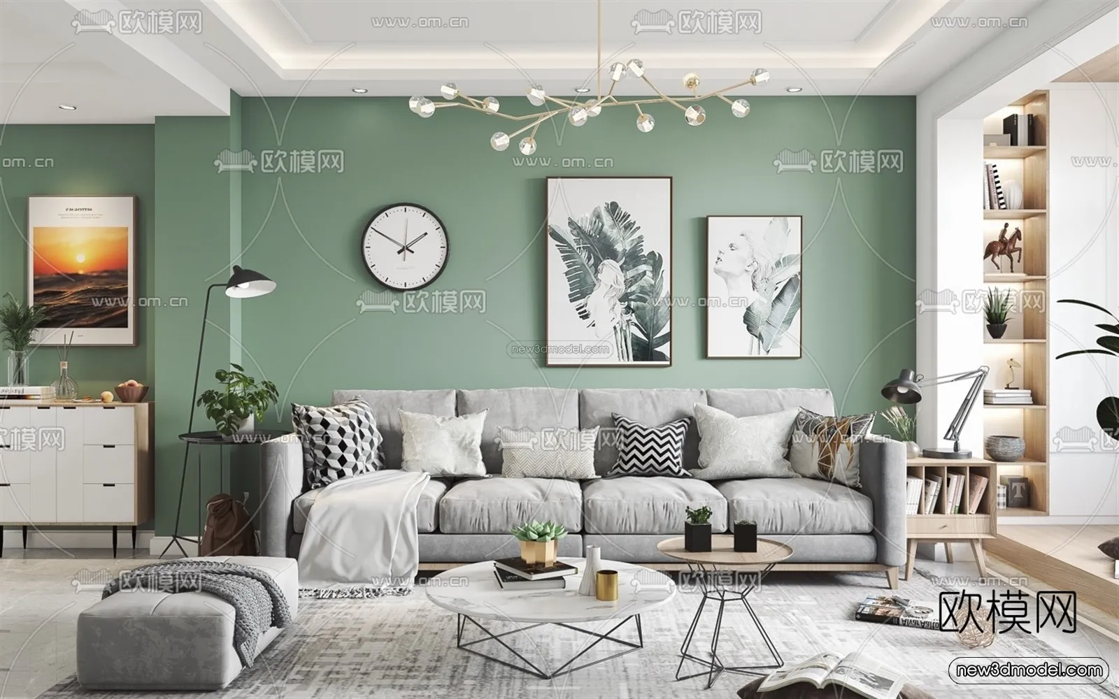 Morandi Style Interior 3D Blocks - Living Room 3D Scene - 095