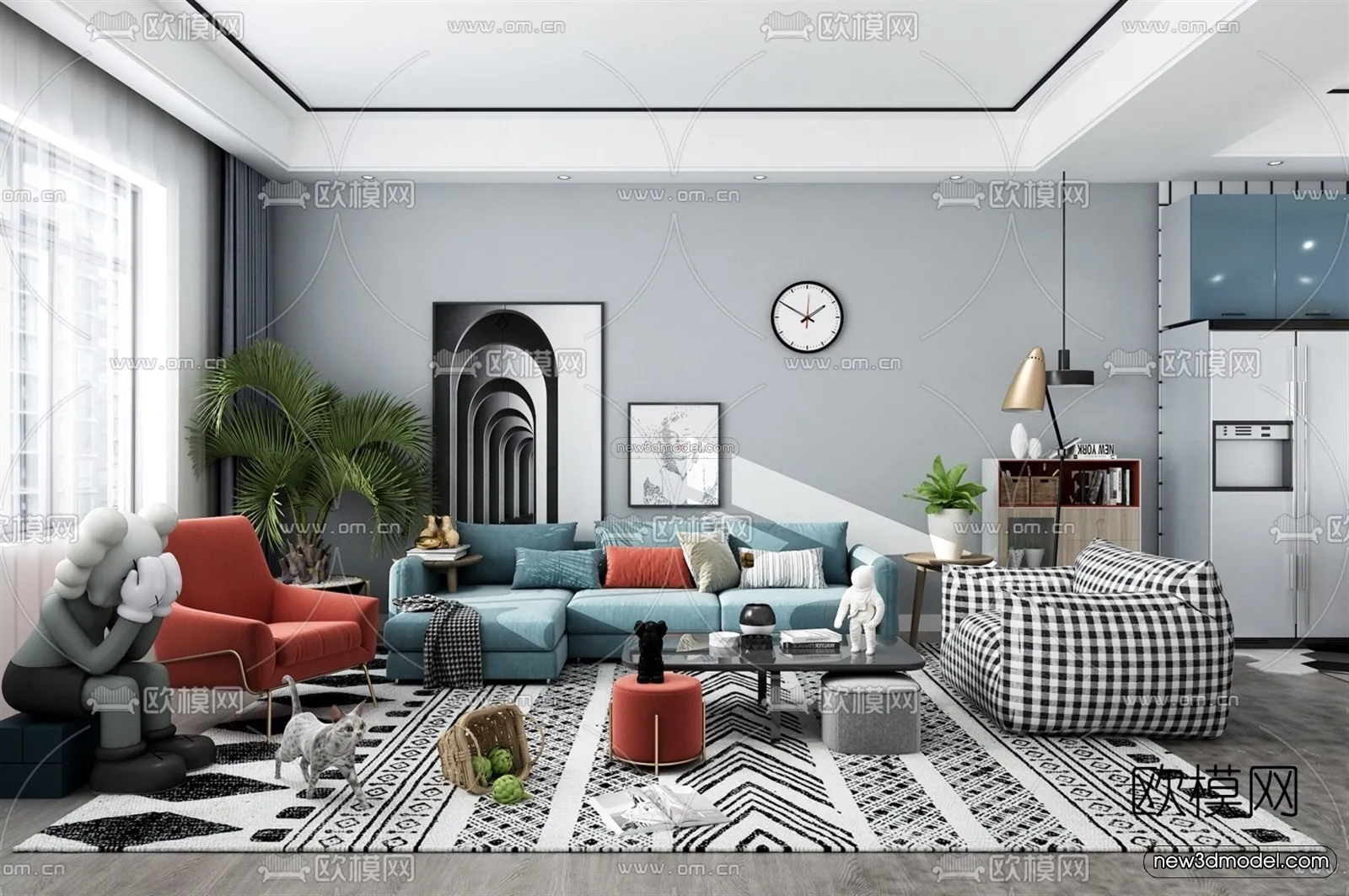 Morandi Style Interior 3D Blocks - Living Room 3D Scene - 098