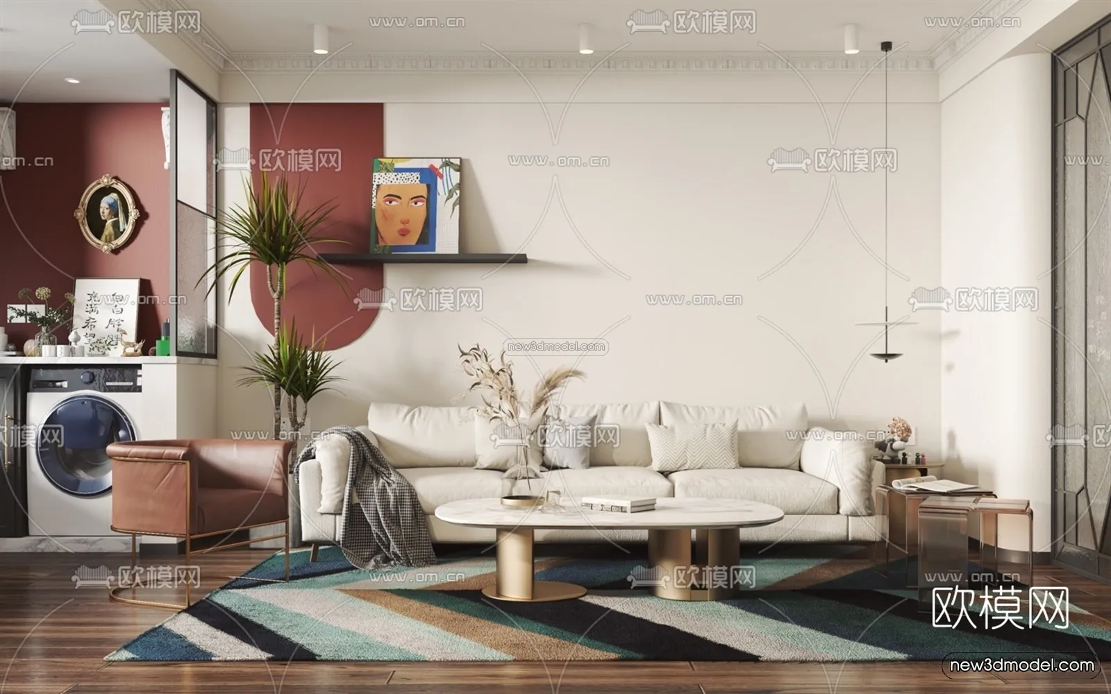 Morandi Style Interior 3D Blocks - Living Room 3D Scene - 103