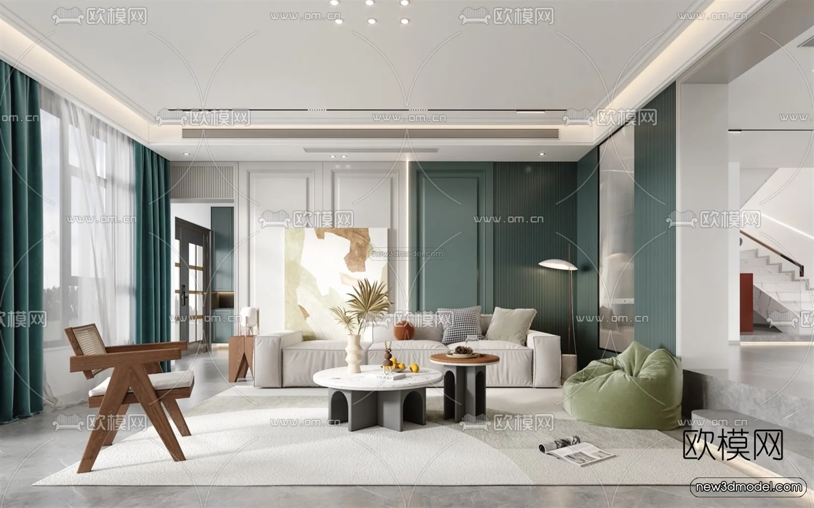 Morandi Style Interior 3D Blocks - Living Room 3D Scene - 104