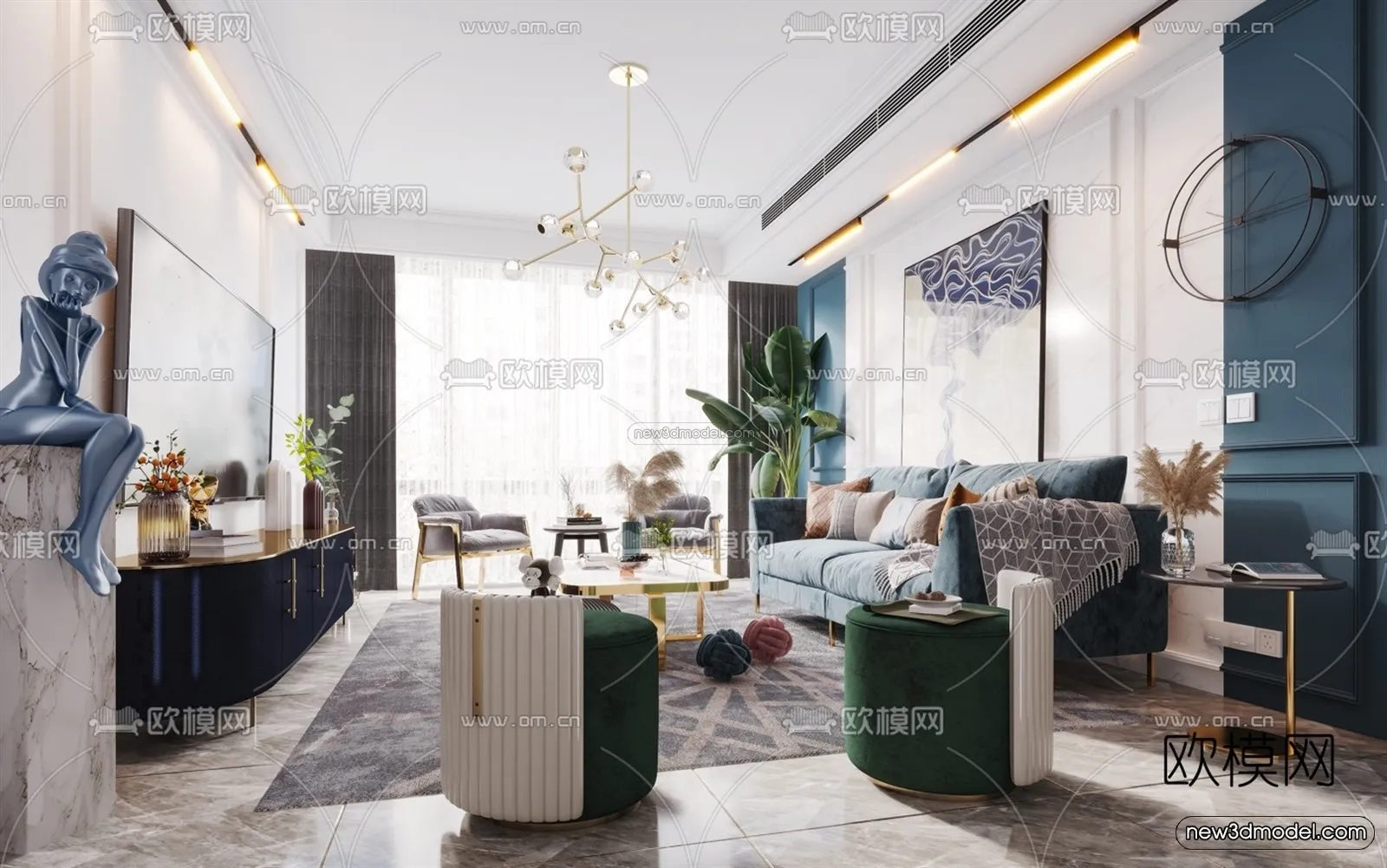 Morandi Style Interior 3D Blocks - Living Room 3D Scene - 106