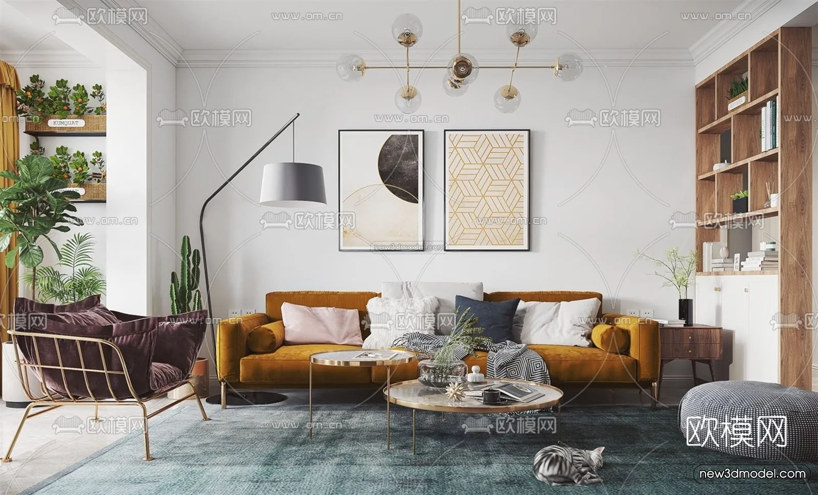 Morandi Style Interior 3D Blocks - Living Room 3D Scene - 108