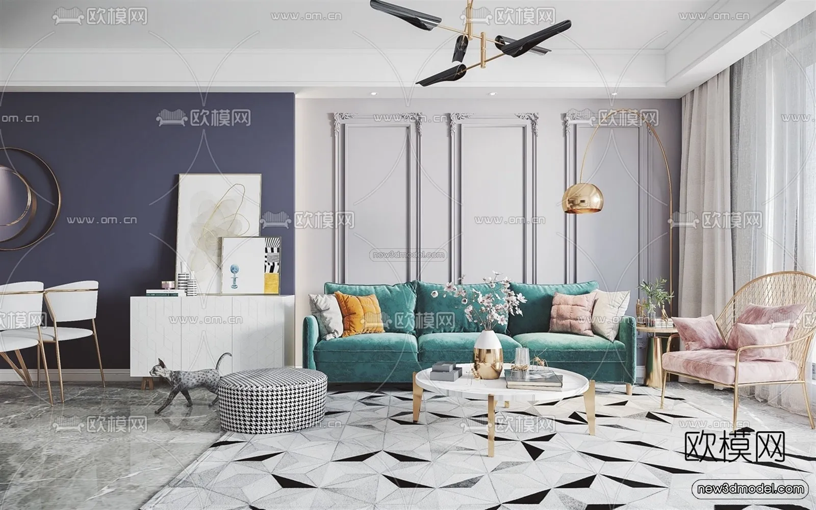 Morandi Style Interior 3D Blocks - Living Room 3D Scene - 109