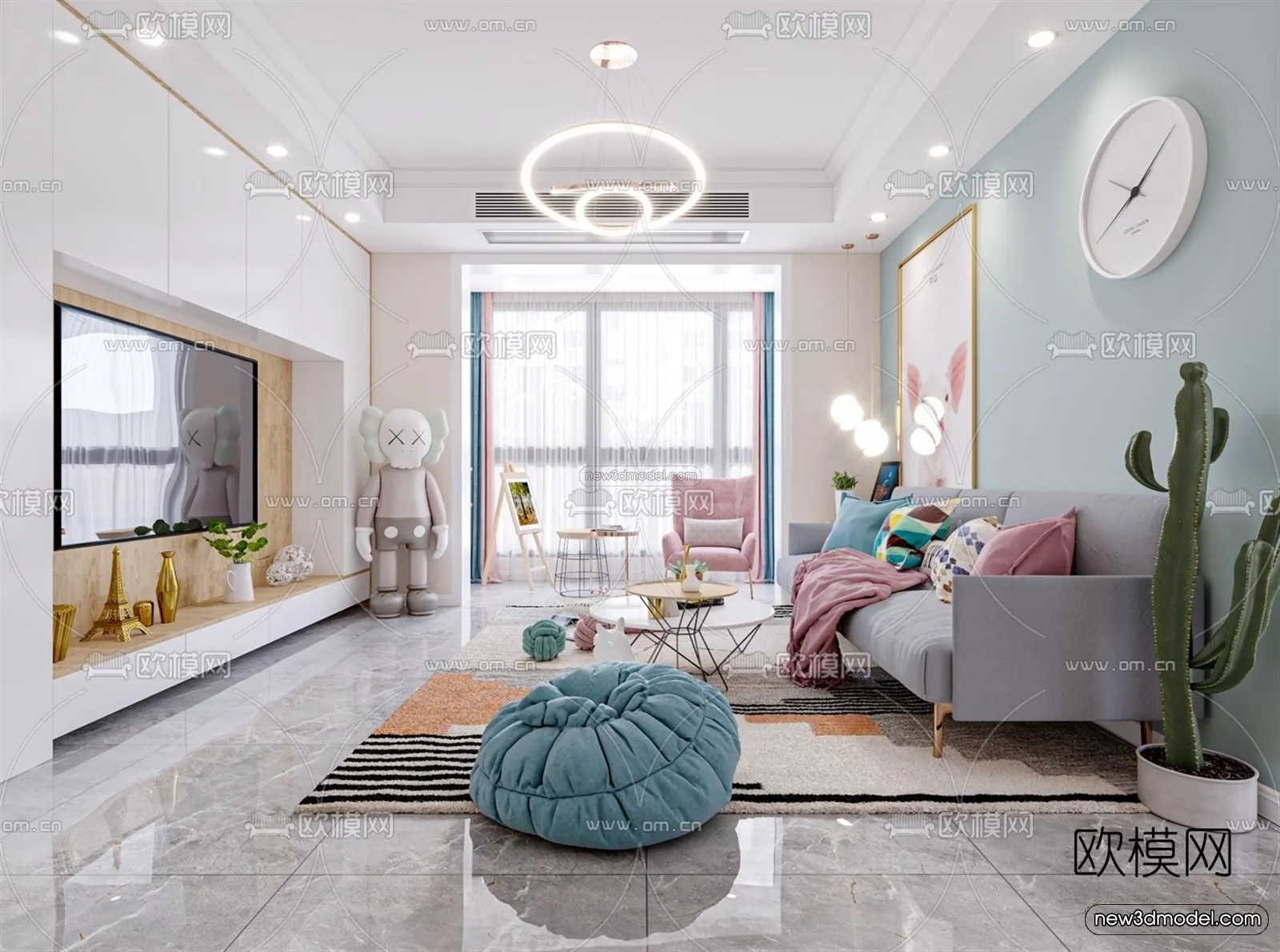 Morandi Style Interior 3D Blocks - Living Room 3D Scene - 111