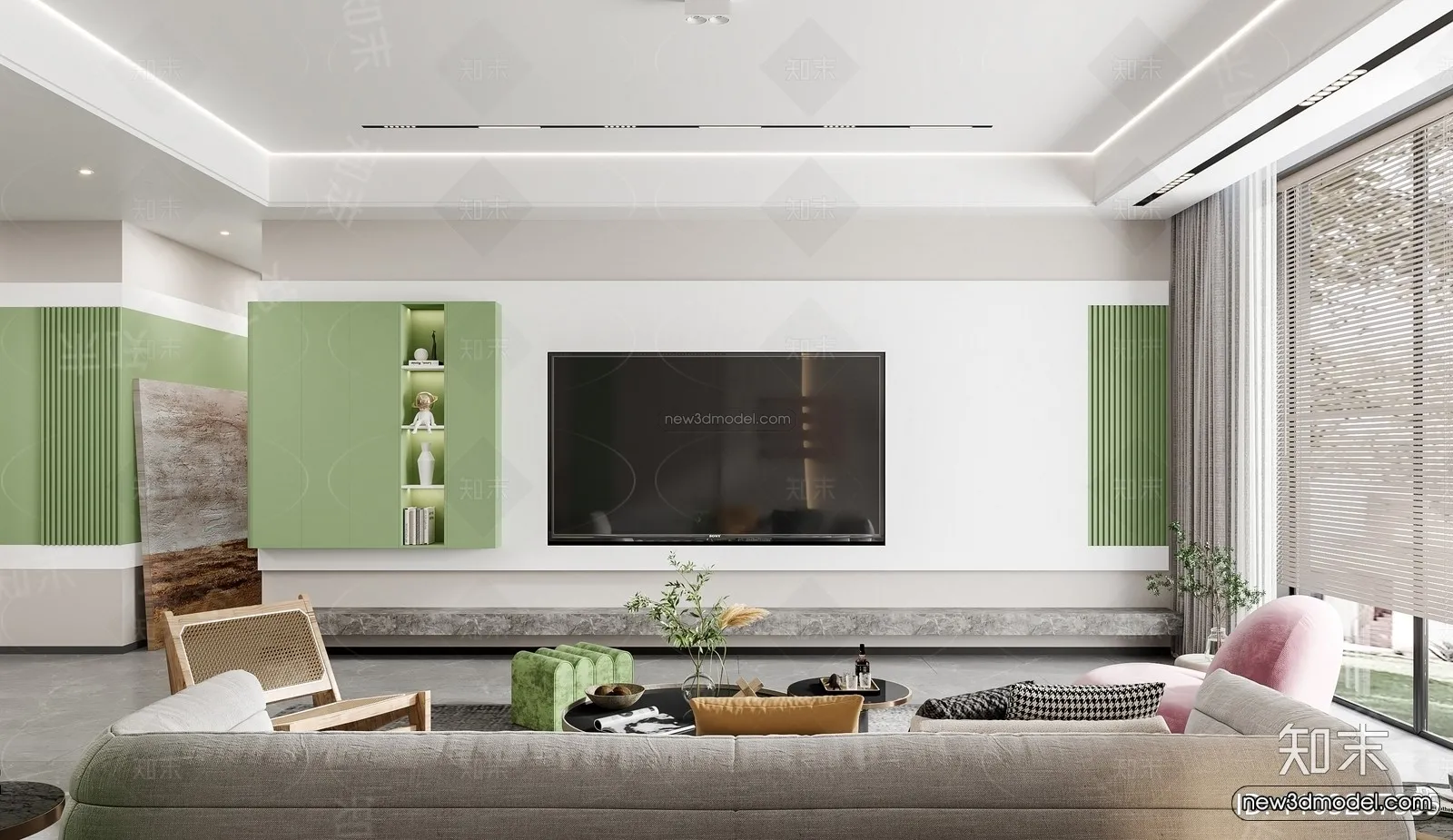Morandi Style Interior 3D Blocks - Living Room 3D Scene - 114