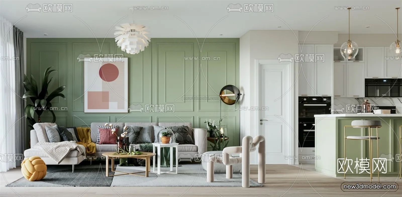 Morandi Style Interior 3D Blocks - Living Room 3D Scene - 116