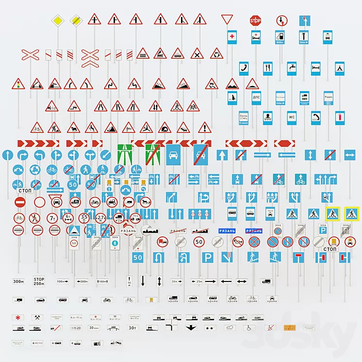 More than 250 road signs 3D Model