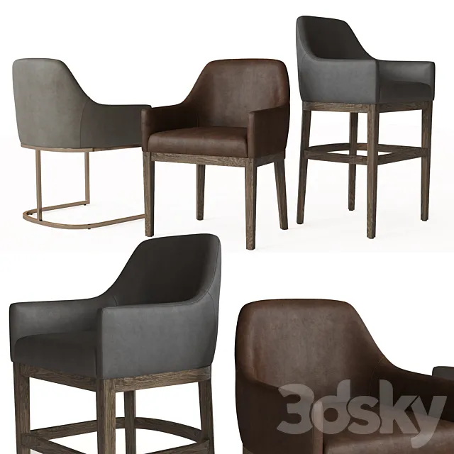 MORGAN CURVED-BACK TRACK LEATHER ARMCHAIR 3D Model