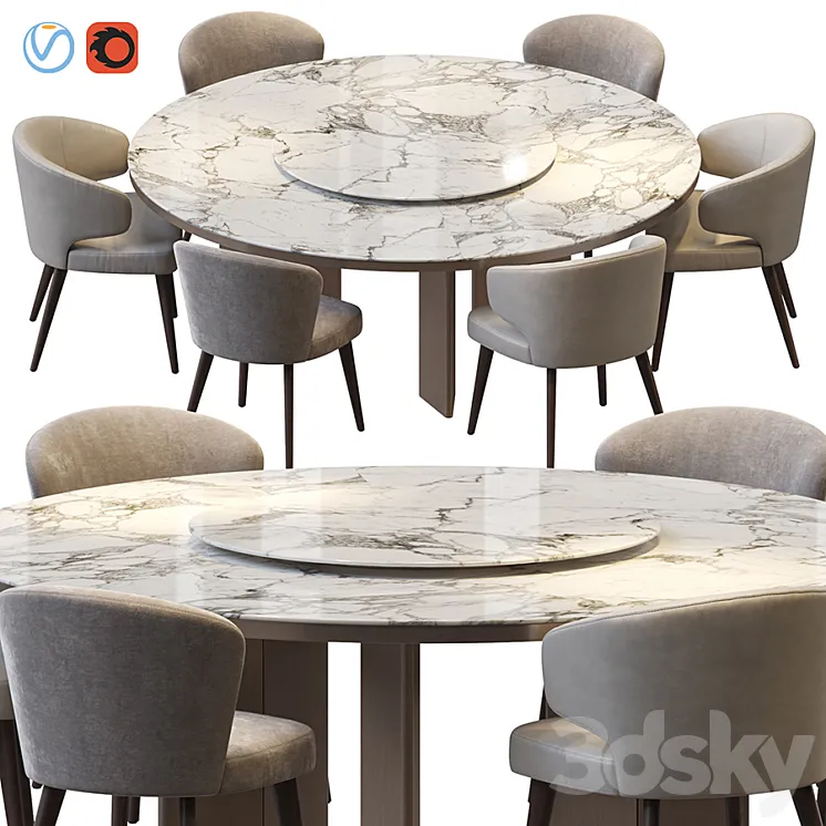 MORGAN MARBLE TABLE AND ASTON DINING CHAIR 3D Model Free