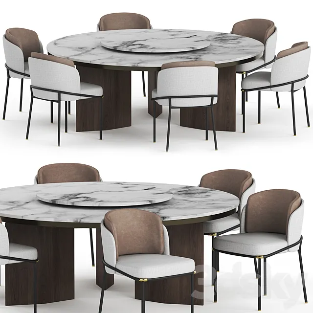 MORGAN MARBLE table and FIL NOIR chair by MINOTTI 3D Model