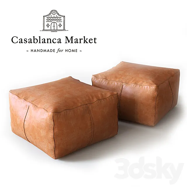 Moroccan Contemporary Leather Pouf 3D Model