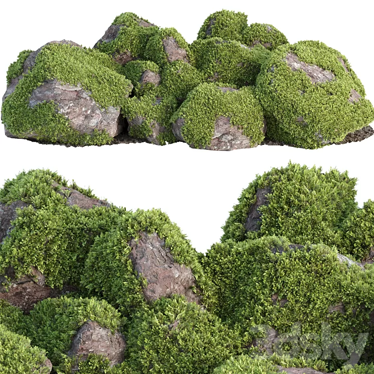 Mossy rock garden collection vol 140 3D Model Free
