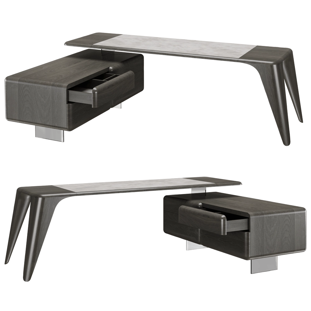 Mozea - Desk Boomerang with big drawer unit 3D Model