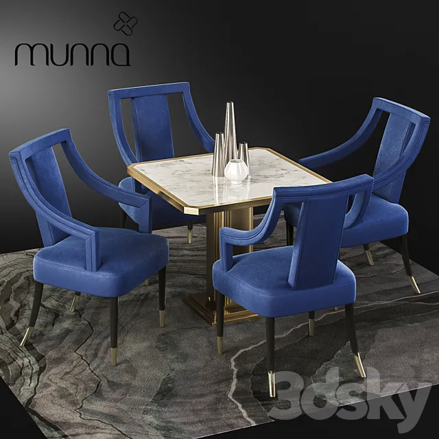 Munna Design dining set with CORSET Chair. Table and Decor 3DModel