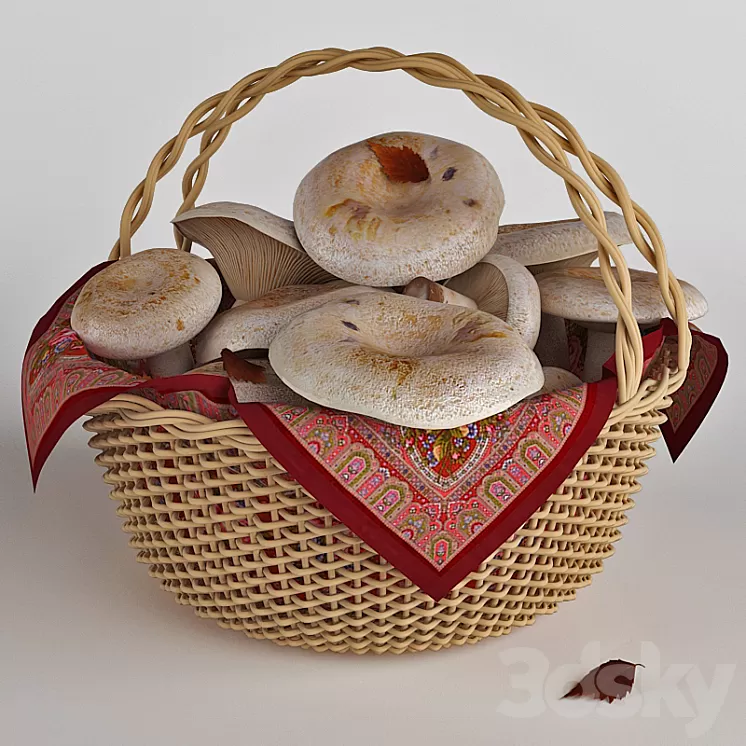 Mushrooms in a basket. White mushrooms 3D Model