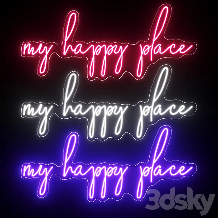 My Happy Place Neon Sign 3D Model Free
