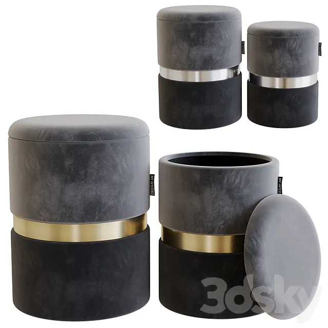My interno. MY18A060GS (small + big) Set of 2 New-York ottomans (silver + gold) 3D Model