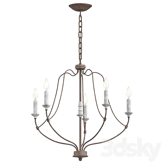 Nadia-Distressed-White-Wood-Five-Light-Chandelier 3D Model