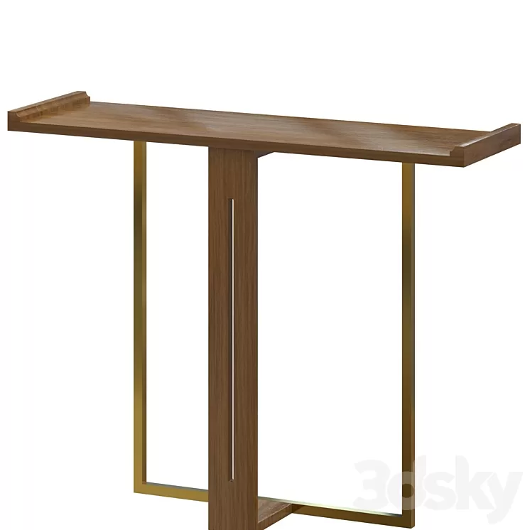 Narrow Console Table for Entryway Foyer Black Solid Wood & Gold Metal in Small 3D Model