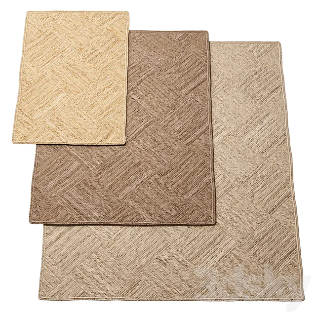 Natural Diagonal Checker Braided Jute Rug 3D Model
