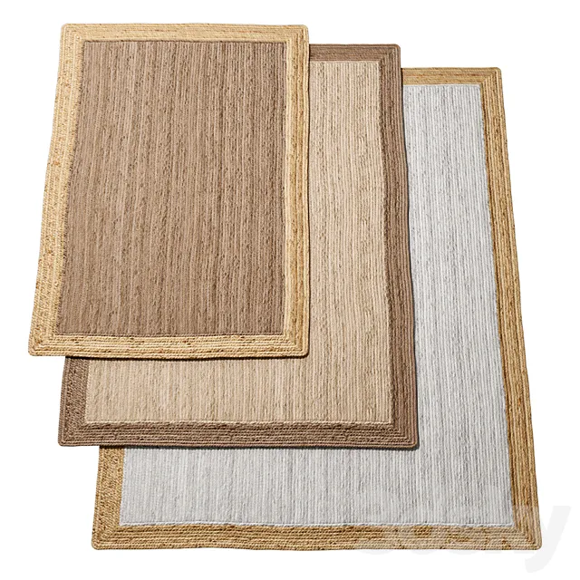 Natural Framed Braided Jute Rug 3D Model