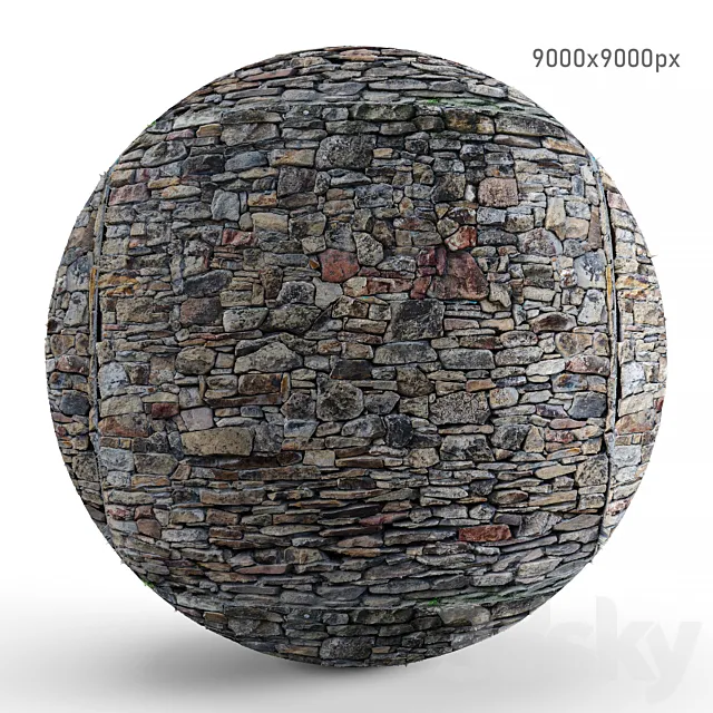 Natural stone wall texture. PBR 3D Model