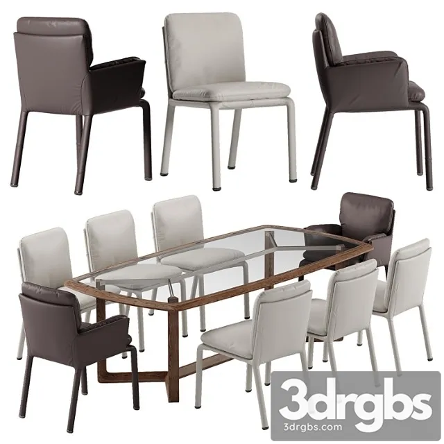 Natuzzi ambra chair amber table set 2 3D Model Free