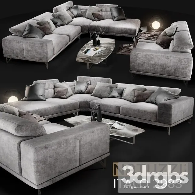 Natuzzi Italo Moderm Gray Sofa 3D Model Free