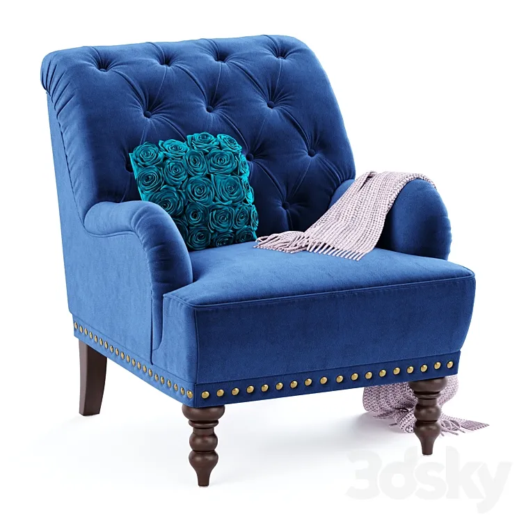 Navy Blue Velvet Armchair 3D Model Free