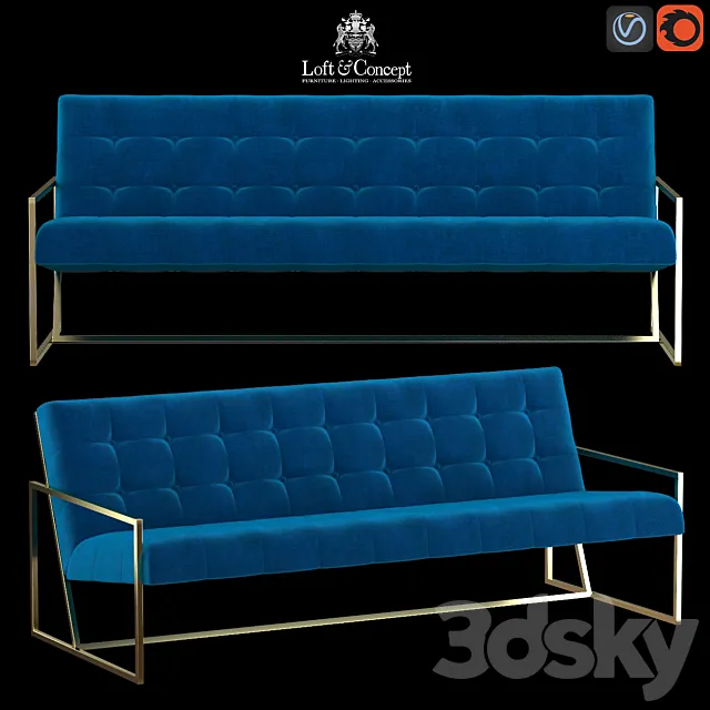 Navy Velvet Apartment Sofa 3DModel