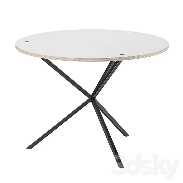 NEB Round Table White Laminate Black 1000x1000 3DModel