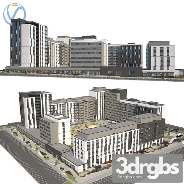 Neighborhood Building Multi Apartment Residential Building h 2 3D Model Free