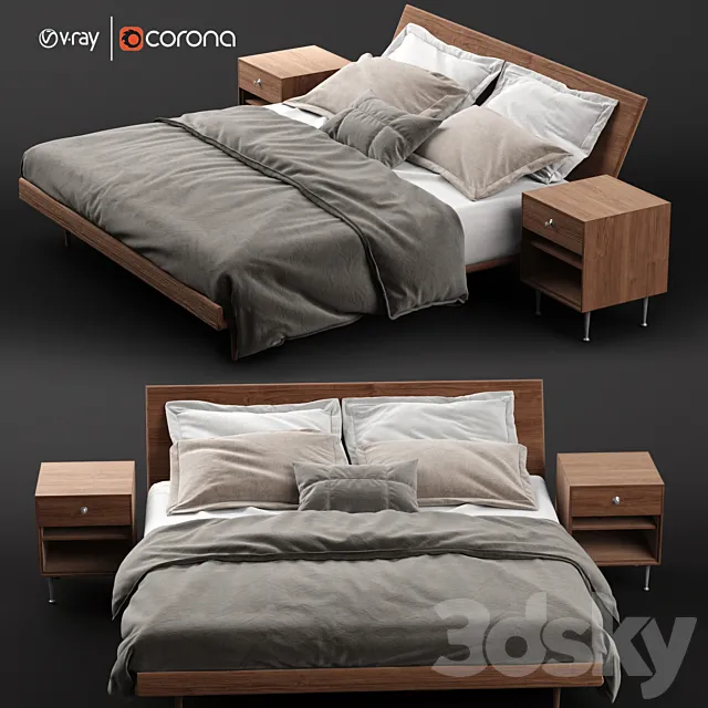 Nelson Thin Edge King Bed with Bedside Table 3D Model