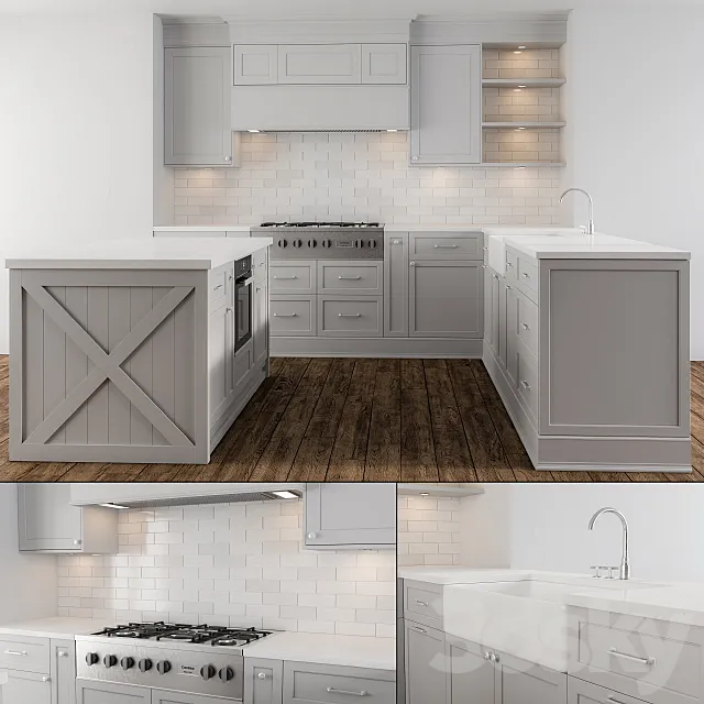 Neo Classic Gray Kitchen 3D Model