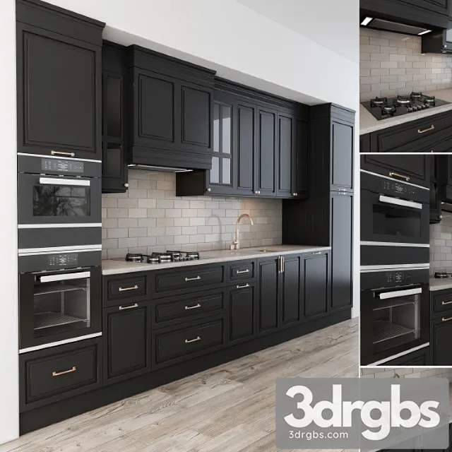 Neoclassic kitchen black 3D Model Free