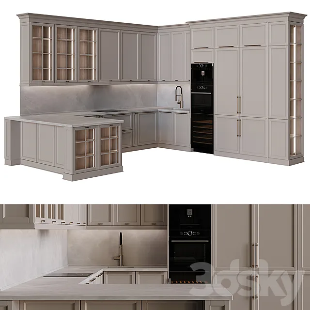 Neoclassical style kitchen 55 3D Model