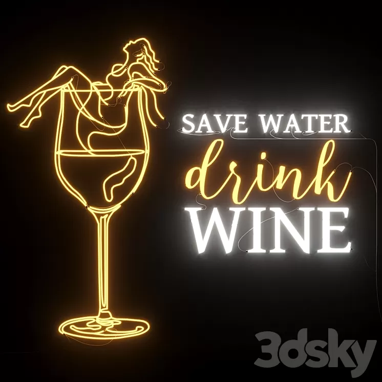 Neon Set 06 Wine Bar 3D Model Free Download