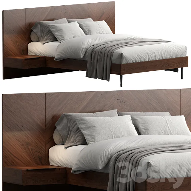 Nera Queen Bed with Nightstands 3D Model