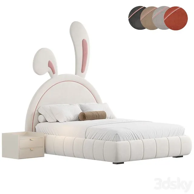 Nettie Microfiber Leather Rabbit Shaped Bed Frame 3D Model