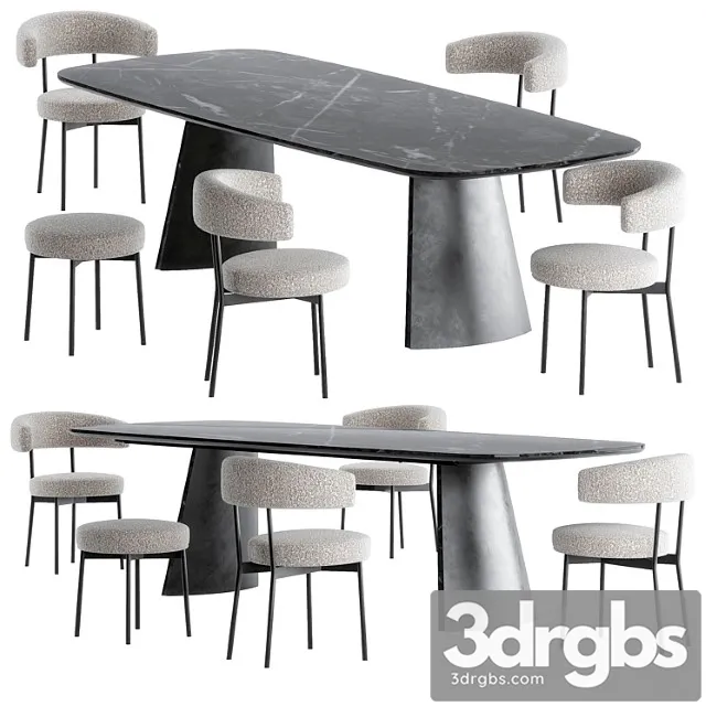 Neuilly Chair Torii Table Set By Bonaldo 3D Model Free