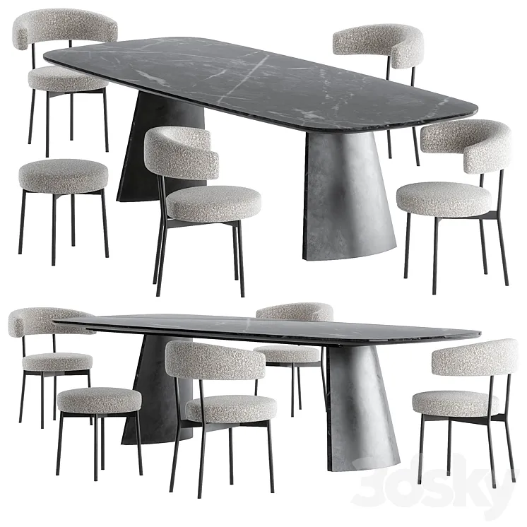 Neuilly chair Torii_table set by Bonaldo 3D Model Free