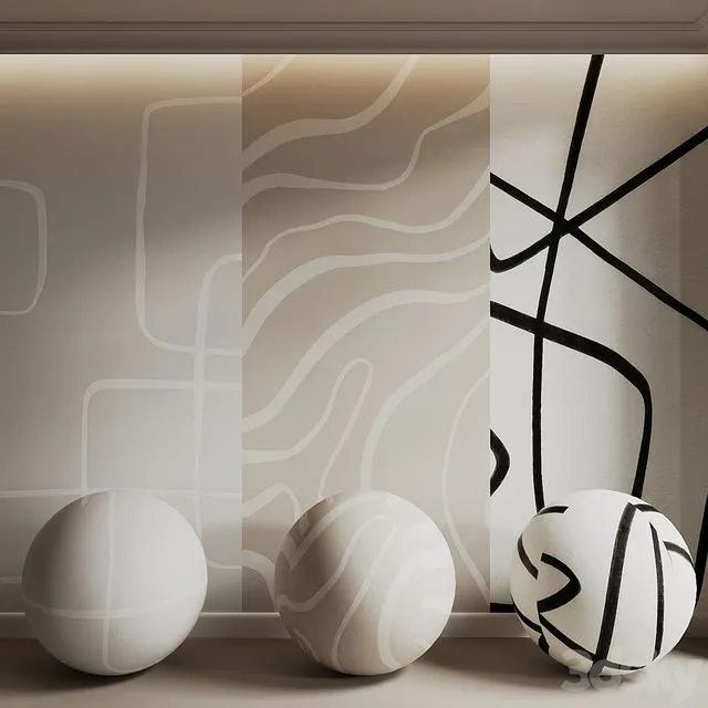 Neutral Abstract Wallpaper Set 3D Model
