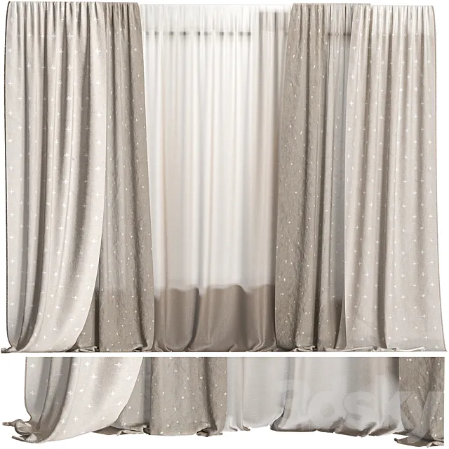 Neutral Curtains with Pattern 3D Model
