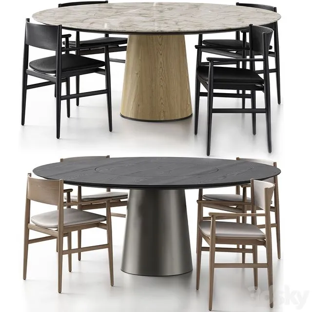 Neve chair with handles and Materic table by Porro 3D Model