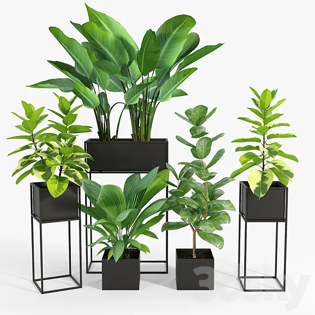 NEW Three Black Standing Planters 01 3D Model