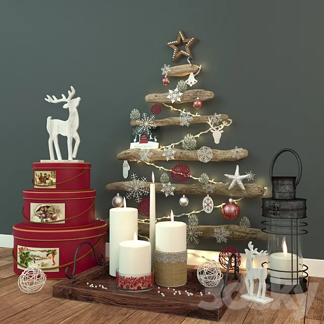 New Year decorative set 3D Model