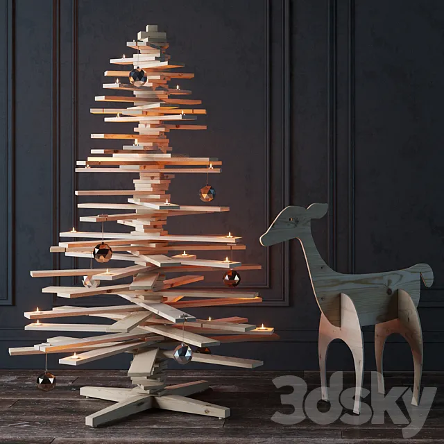 New Year set with a background of boards 3DModel